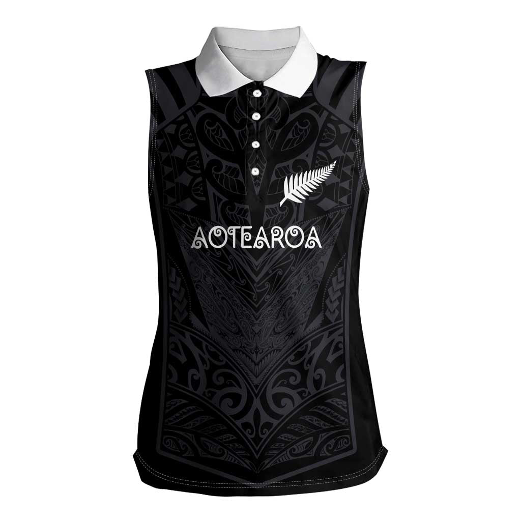 Custom Aotearoa Rugby Women Sleeveless Polo Shirt The Blacks-Sporty T90 Style - Aussie Hoodie