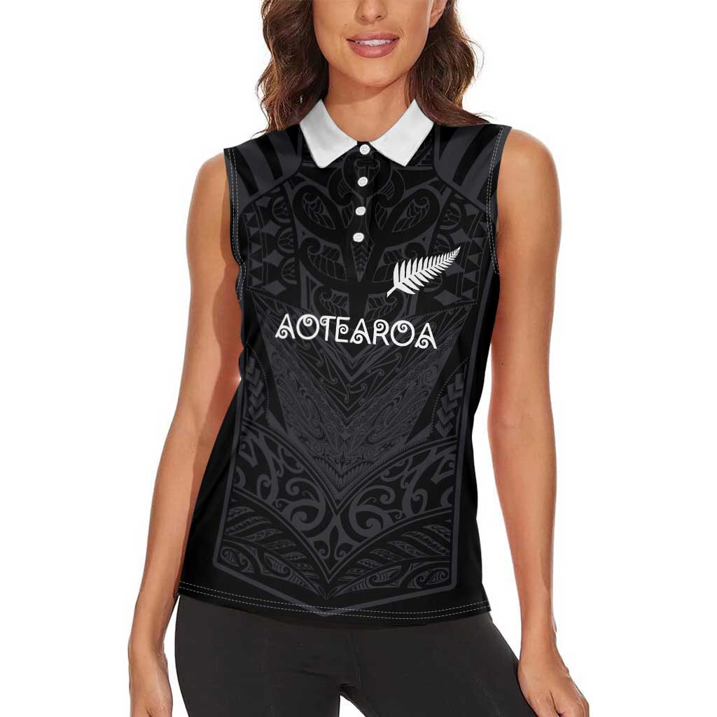 Custom Aotearoa Rugby Women Sleeveless Polo Shirt The Blacks-Sporty T90 Style - Aussie Hoodie