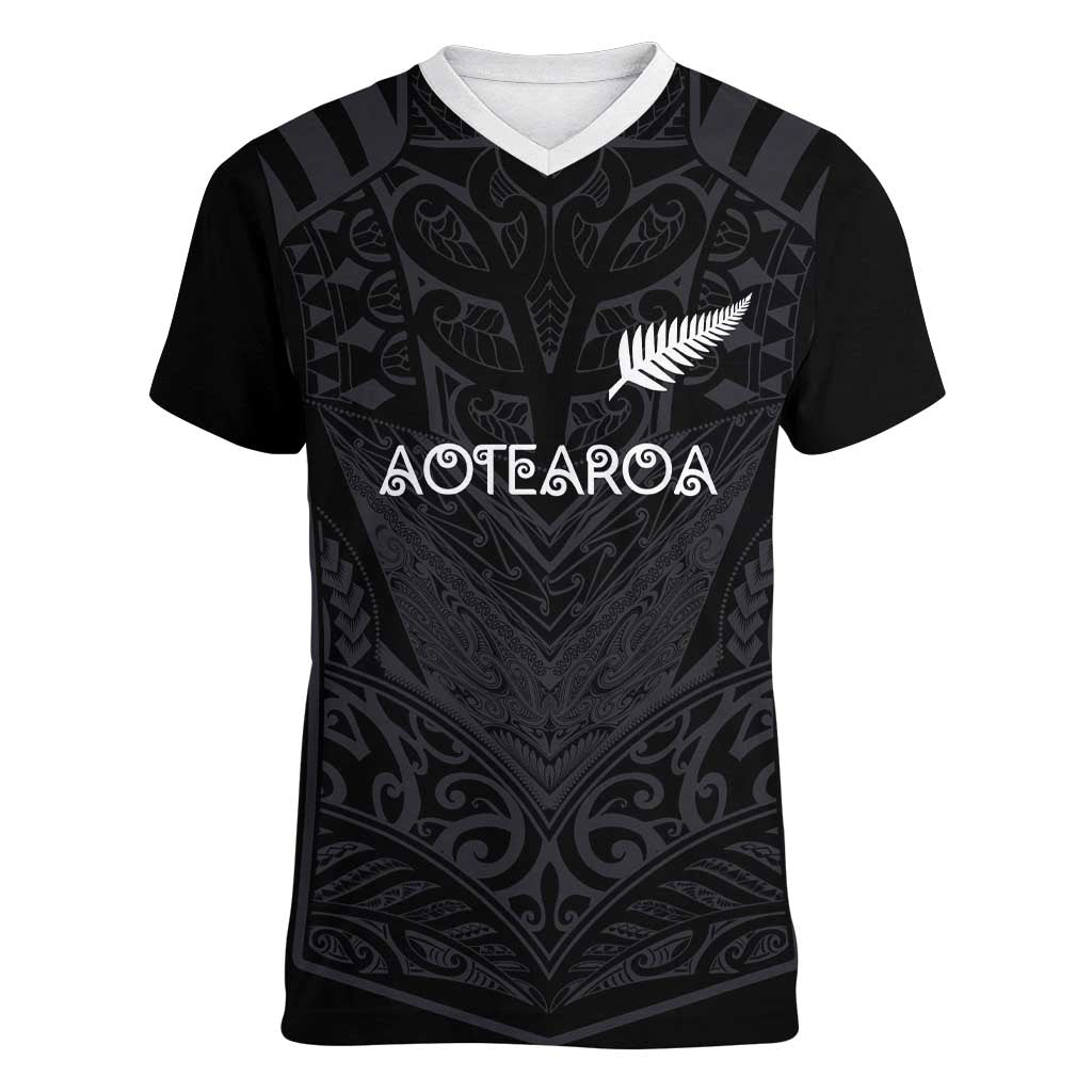 Custom Aotearoa Rugby Women V-Neck T-Shirt The Blacks-Sporty T90 Style - Aussie Hoodie