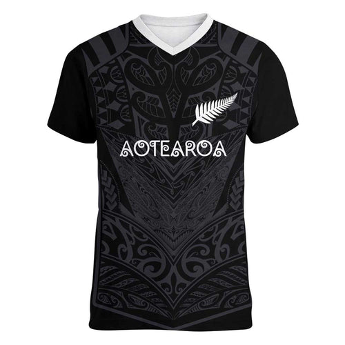Custom Aotearoa Rugby Women V-Neck T-Shirt The Blacks-Sporty T90 Style - Aussie Hoodie