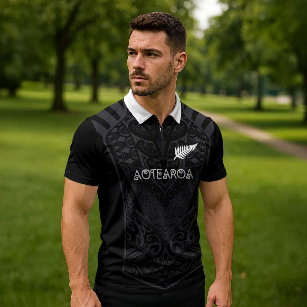 Custom Aotearoa Rugby Zipper Polo Shirt The Blacks-Sporty T90 Style - Aussie Hoodie