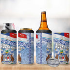 New Zealand Auckland 4 in 1 Can Cooler Tumbler Auckland's Flag and Coat of Arms - Koru Art Maori Pattern