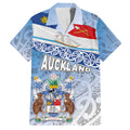 New Zealand Auckland Family Matching Off The Shoulder Long Sleeve Dress and Hawaiian Shirt Auckland's Flag and Coat of Arms - Koru Art Maori Pattern