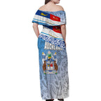 New Zealand Auckland Family Matching Off Shoulder Maxi Dress and Hawaiian Shirt Auckland's Flag and Coat of Arms - Koru Art Maori Pattern