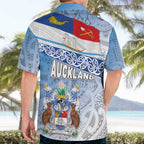 New Zealand Auckland Hawaiian Shirt Auckland's Flag and Coat of Arms - Koru Art Maori Pattern