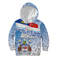 New Zealand Auckland Kid Hoodie Auckland's Flag and Coat of Arms - Koru Art Maori Pattern