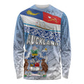 New Zealand Auckland Long Sleeve Shirt Auckland's Flag and Coat of Arms - Koru Art Maori Pattern