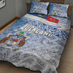 New Zealand Auckland Quilt Bed Set Auckland's Flag and Coat of Arms - Koru Art Maori Pattern
