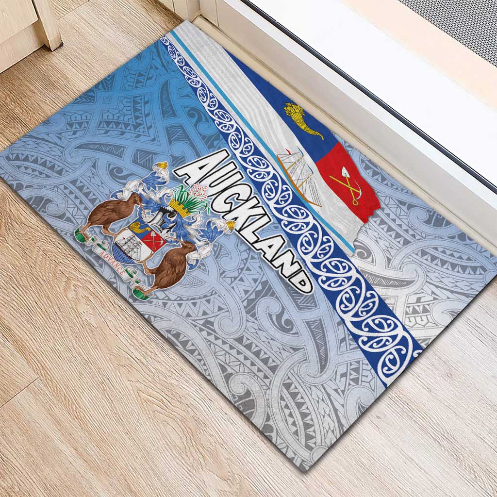 New Zealand Auckland Rubber Doormat Auckland's Flag and Coat of Arms - Koru Art Maori Pattern