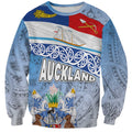 New Zealand Auckland Sweatshirt Auckland's Flag and Coat of Arms - Koru Art Maori Pattern