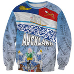 New Zealand Auckland Sweatshirt Auckland's Flag and Coat of Arms - Koru Art Maori Pattern