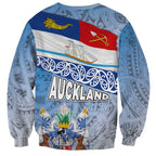 New Zealand Auckland Sweatshirt Auckland's Flag and Coat of Arms - Koru Art Maori Pattern