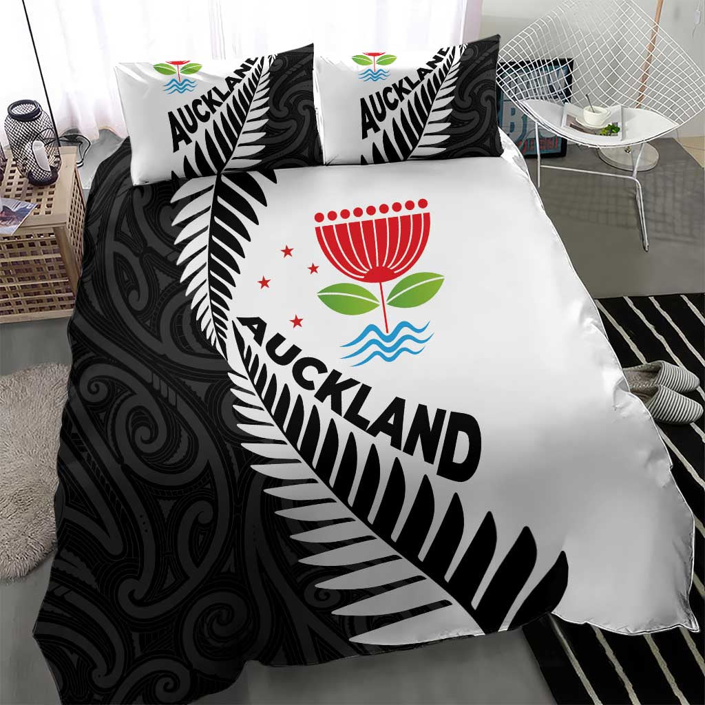 New Zealand Auckland Bedding Set Auckland's Emblem and Silver Ferns - Maori Art Tattoo