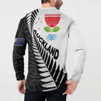 New Zealand Auckland Button Sweatshirt Auckland's Emblem and Silver Ferns - Maori Art Tattoo