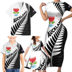 New Zealand Auckland Family Matching Short Sleeve Bodycon Dress and Hawaiian Shirt Auckland's Emblem and Silver Ferns - Maori Art Tattoo