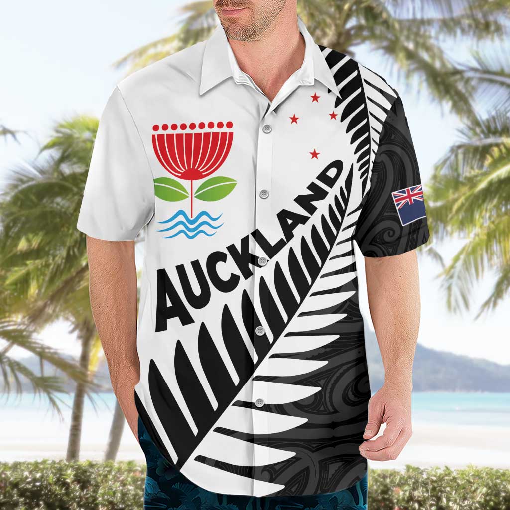 New Zealand Auckland Hawaiian Shirt Auckland's Emblem and Silver Ferns - Maori Art Tattoo