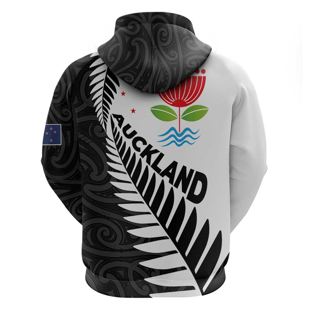 New Zealand Auckland Hoodie Auckland's Emblem and Silver Ferns - Maori Art Tattoo