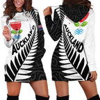 New Zealand Auckland Hoodie Dress Auckland's Emblem and Silver Ferns - Maori Art Tattoo