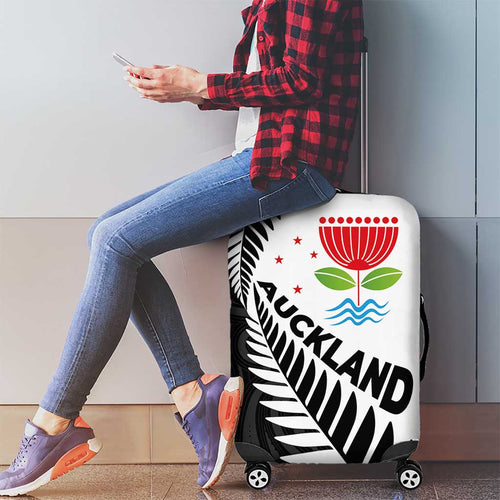 New Zealand Auckland Luggage Cover Auckland's Emblem and Silver Ferns - Maori Art Tattoo