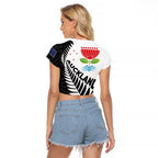 New Zealand Auckland Raglan Cropped T Shirt Auckland's Emblem and Silver Ferns - Maori Art Tattoo