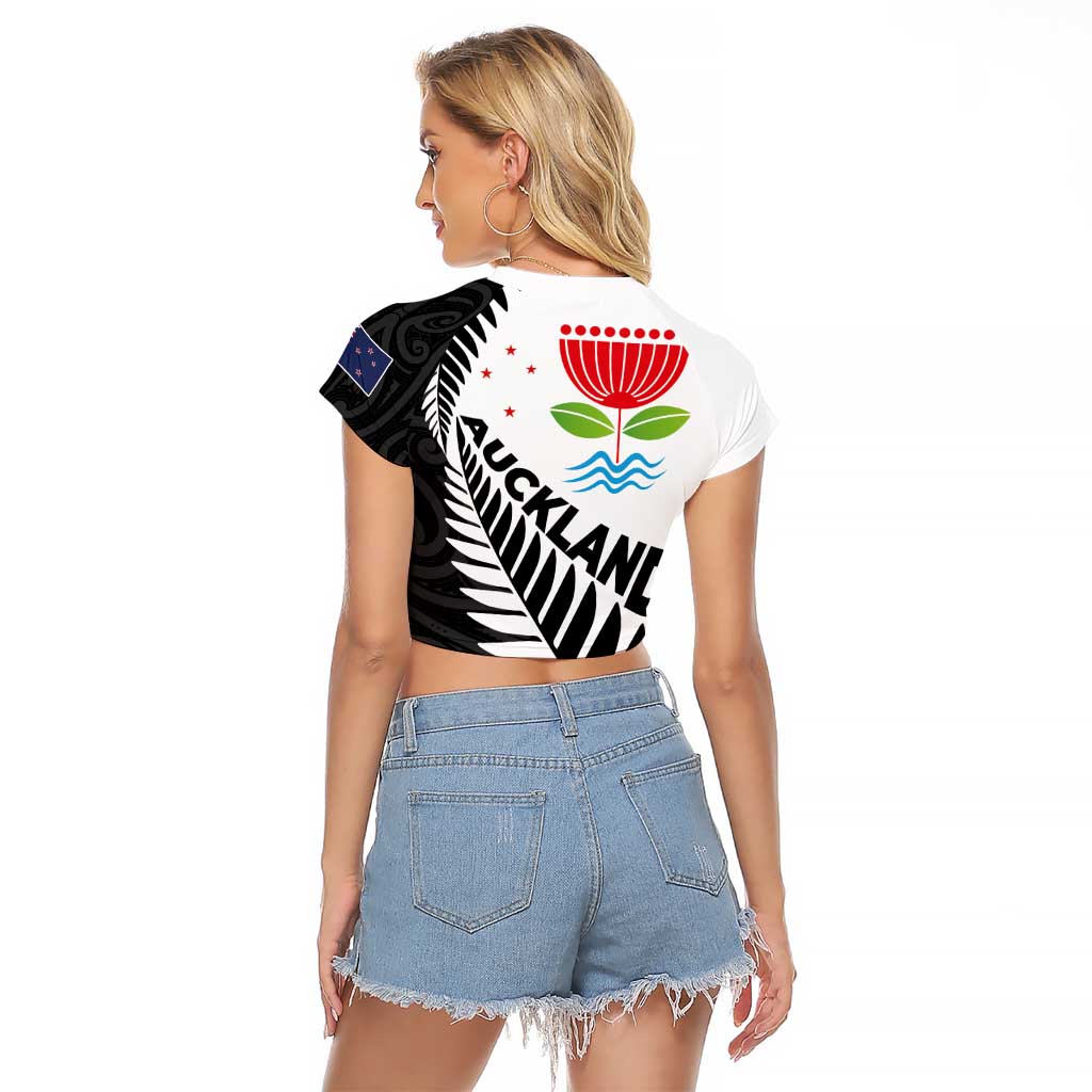 New Zealand Auckland Raglan Cropped T Shirt Auckland's Emblem and Silver Ferns - Maori Art Tattoo