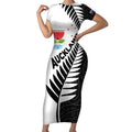 New Zealand Auckland Short Sleeve Bodycon Dress Auckland's Emblem and Silver Ferns - Maori Art Tattoo