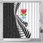 New Zealand Auckland Shower Curtain Auckland's Emblem and Silver Ferns - Maori Art Tattoo