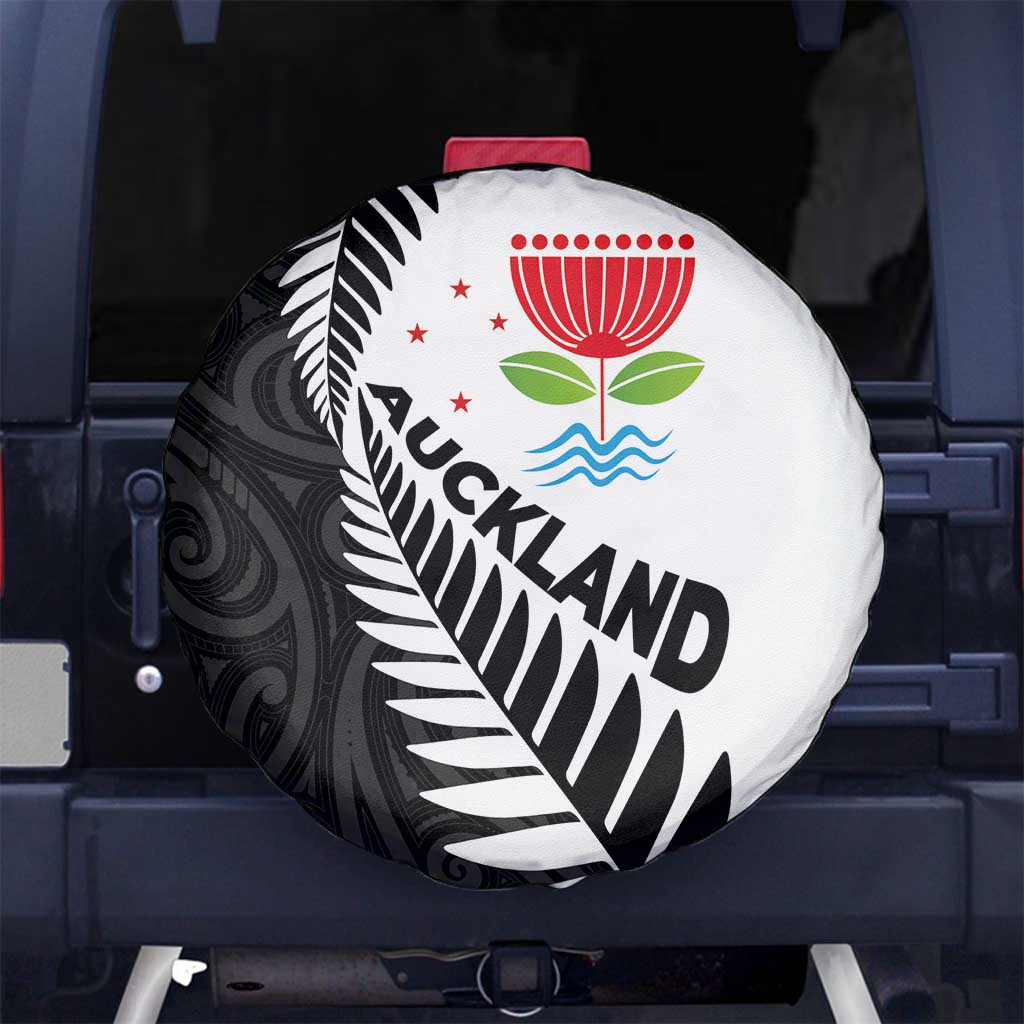 New Zealand Auckland Spare Tire Cover Auckland's Emblem and Silver Ferns - Maori Art Tattoo
