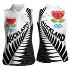 New Zealand Auckland Women Sleeveless Polo Shirt Auckland's Emblem and Silver Ferns - Maori Art Tattoo