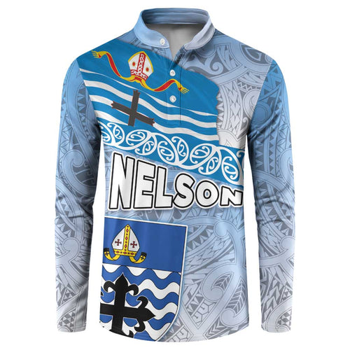 New Zealand Nelson Button Sweatshirt Nelson's Flag and Seal - Maori Art Tattoo