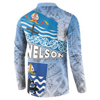 New Zealand Nelson Button Sweatshirt Nelson's Flag and Seal - Maori Art Tattoo