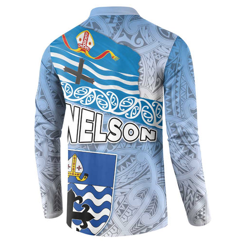 New Zealand Nelson Button Sweatshirt Nelson's Flag and Seal - Maori Art Tattoo
