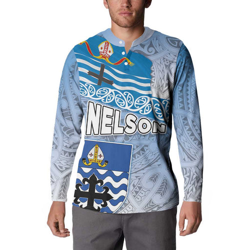 New Zealand Nelson Button Sweatshirt Nelson's Flag and Seal - Maori Art Tattoo
