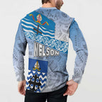 New Zealand Nelson Button Sweatshirt Nelson's Flag and Seal - Maori Art Tattoo