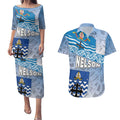 New Zealand Nelson Couples Matching Puletasi and Hawaiian Shirt Nelson's Flag and Seal - Maori Art Tattoo