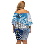 New Zealand Nelson Family Matching Off Shoulder Short Dress and Hawaiian Shirt Nelson's Flag and Seal - Maori Art Tattoo