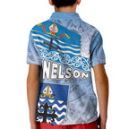 New Zealand Nelson Kid Polo Shirt Nelson's Flag and Seal - Maori Art Tattoo