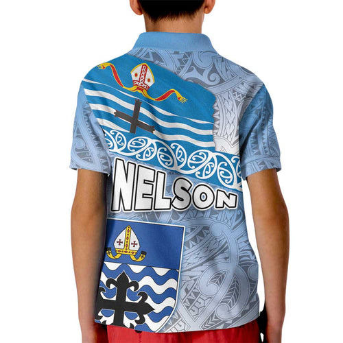 New Zealand Nelson Kid Polo Shirt Nelson's Flag and Seal - Maori Art Tattoo
