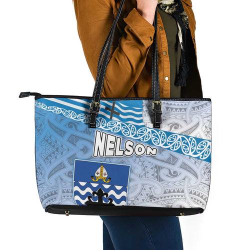 New Zealand Nelson Leather Tote Bag Nelson's Flag and Seal - Maori Art Tattoo