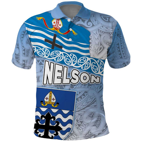 New Zealand Nelson Polo Shirt Nelson's Flag and Seal - Maori Art Tattoo