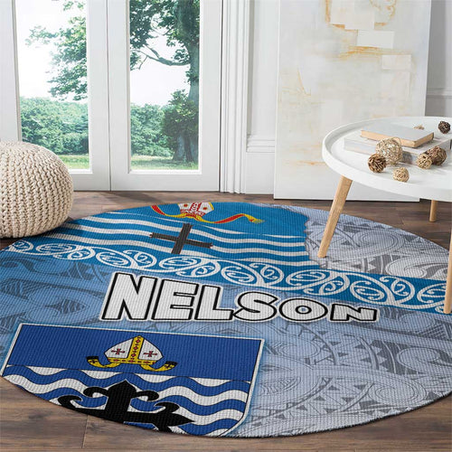 New Zealand Nelson Round Carpet Nelson's Flag and Seal - Maori Art Tattoo
