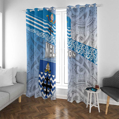 New Zealand Nelson Window Curtain Nelson's Flag and Seal - Maori Art Tattoo