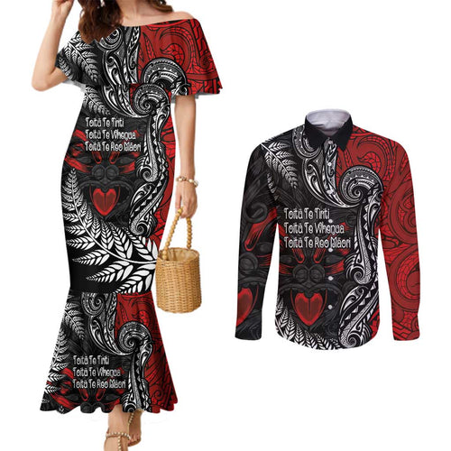 Aotearoa Toitu Te Tiriti Couples Matching Mermaid Dress and Long Sleeve Button Shirt New Zealand Honour the Treaty - Te Tiriti Is Us