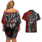 Aotearoa Toitu Te Tiriti Couples Matching Off Shoulder Short Dress and Hawaiian Shirt New Zealand Honour the Treaty - Te Tiriti Is Us