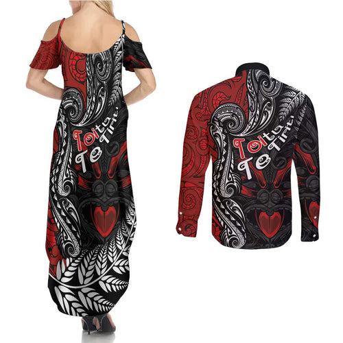 Aotearoa Toitu Te Tiriti Couples Matching Summer Maxi Dress and Long Sleeve Button Shirt New Zealand Honour the Treaty - Te Tiriti Is Us