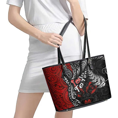 Aotearoa Toitu Te Tiriti Leather Tote Bag New Zealand Honour the Treaty - Te Tiriti Is Us
