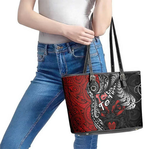 Aotearoa Toitu Te Tiriti Leather Tote Bag New Zealand Honour the Treaty - Te Tiriti Is Us