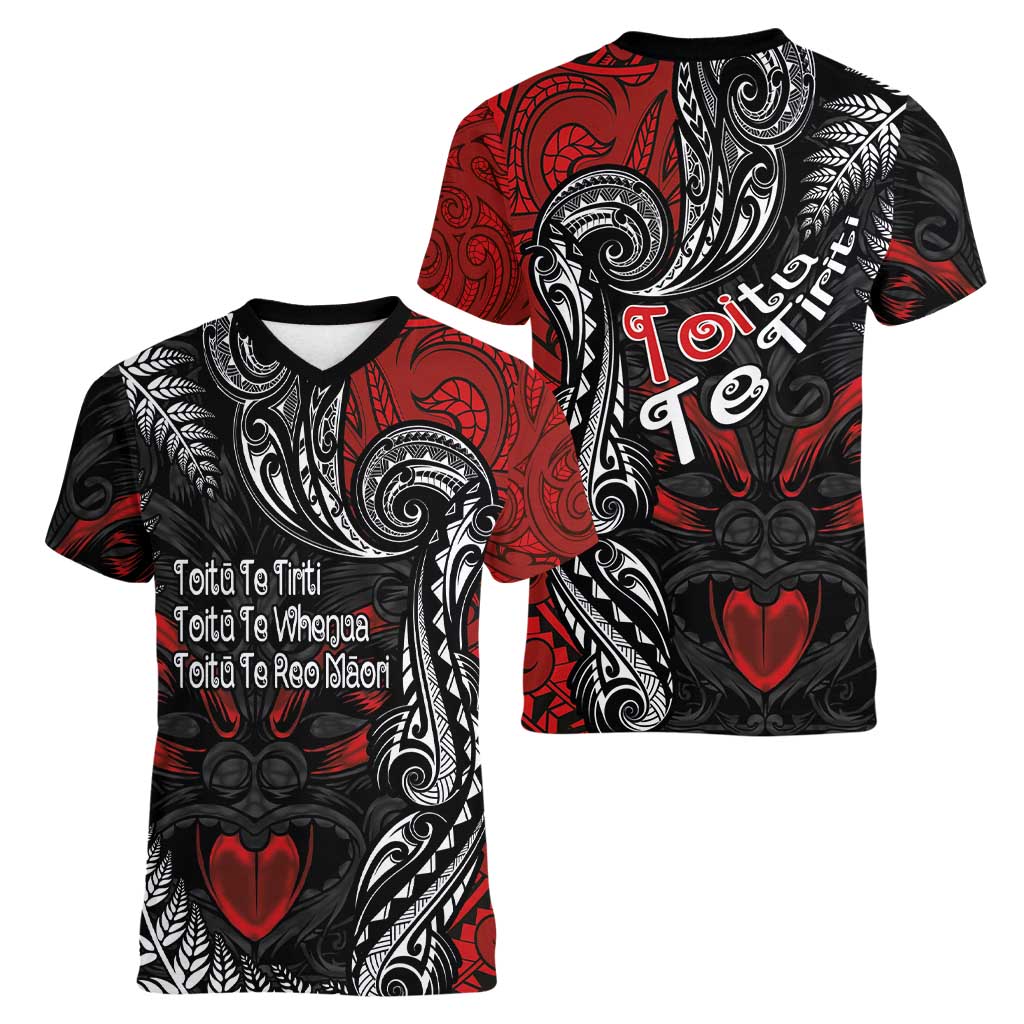 Aotearoa Toitu Te Tiriti Women V-Neck T-Shirt New Zealand Honour the Treaty - Te Tiriti Is Us