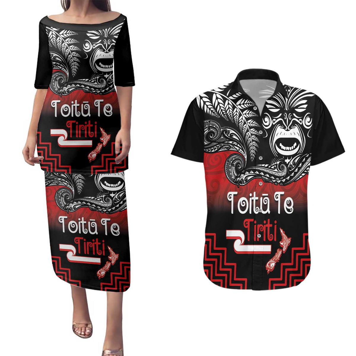 Aotearoa Toitu Te Tiriti Couples Matching Puletasi and Hawaiian Shirt New Zealand Honour the Treaty - Fight Together