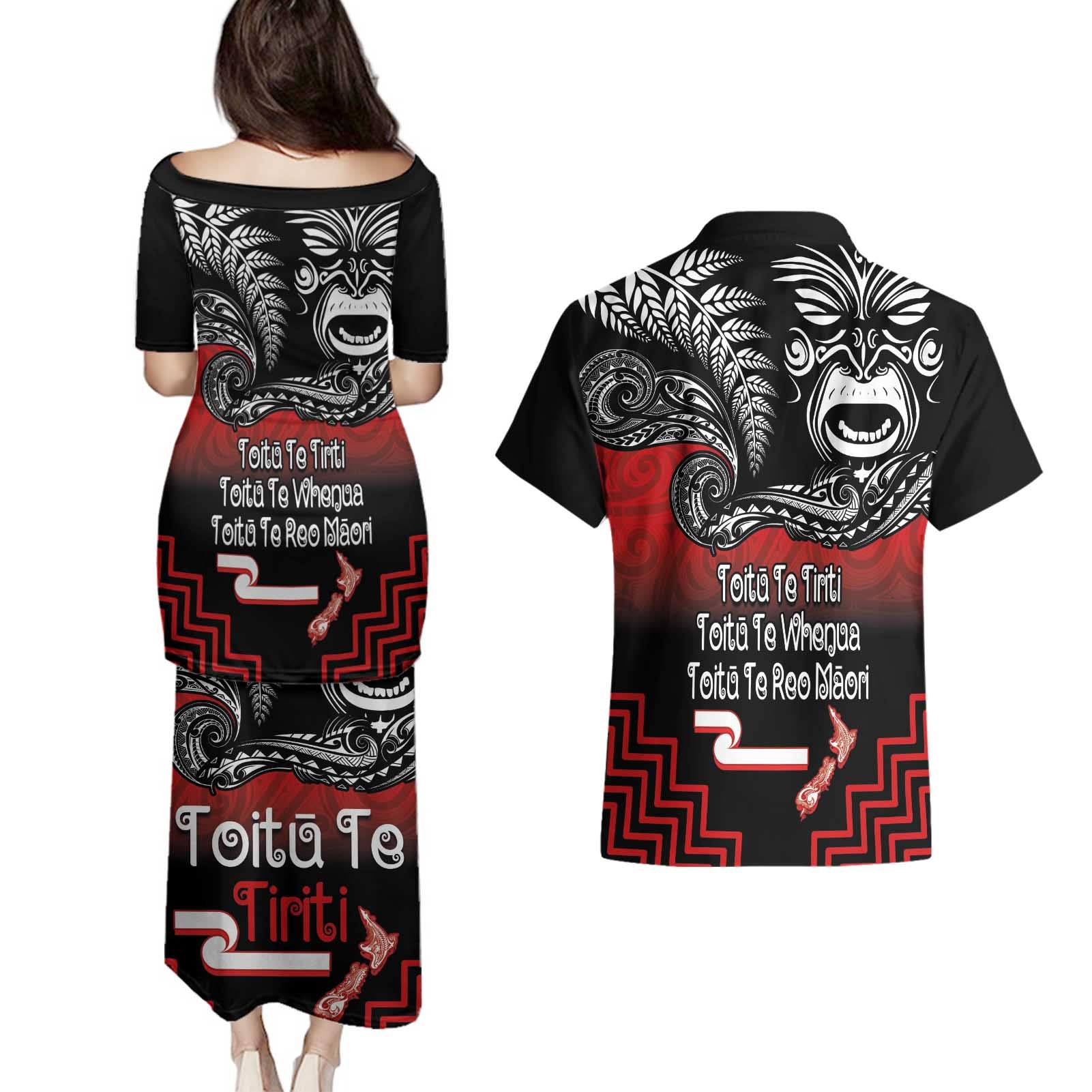 Aotearoa Toitu Te Tiriti Couples Matching Puletasi and Hawaiian Shirt New Zealand Honour the Treaty - Fight Together